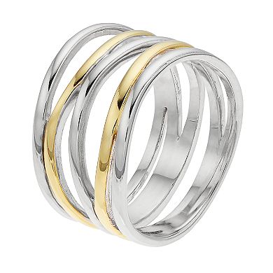 Argento Forte Two Tone Sterling Silver Crisscross Ring