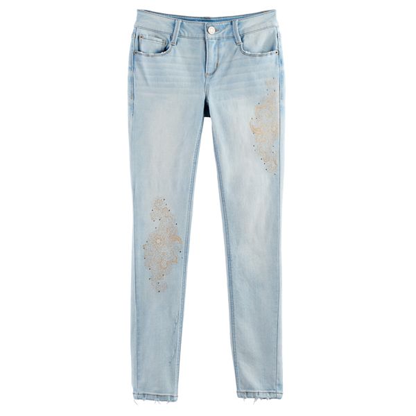 Girls 7-16 Mudd® Light Wash Glitter Detail Skinny Jeans
