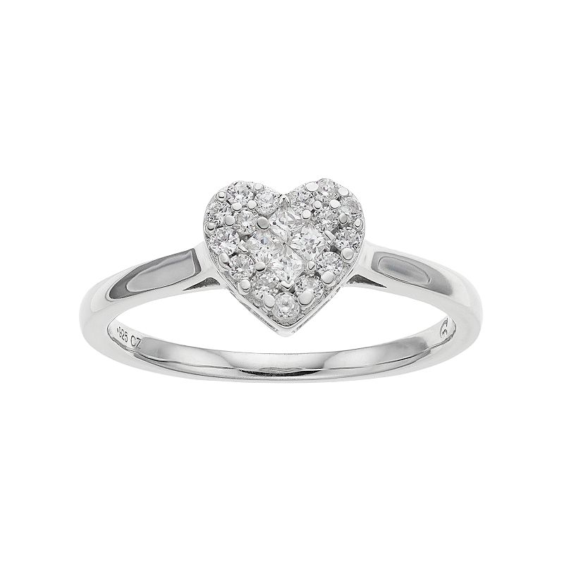 10k White Gold 1/4 Carat T.W. Diamond Heart Cluster Ring, Womens, Size: 6