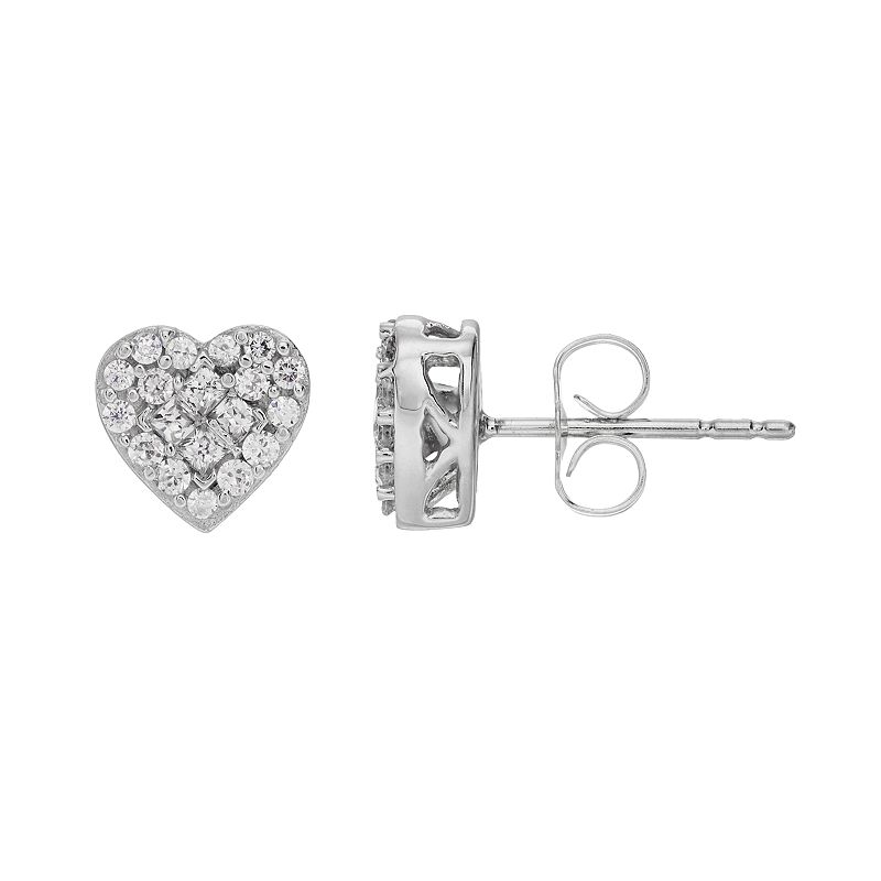 10k White Gold 3/8 Carat T.W. Diamond Cluster Heart Stud Earrings, Womens