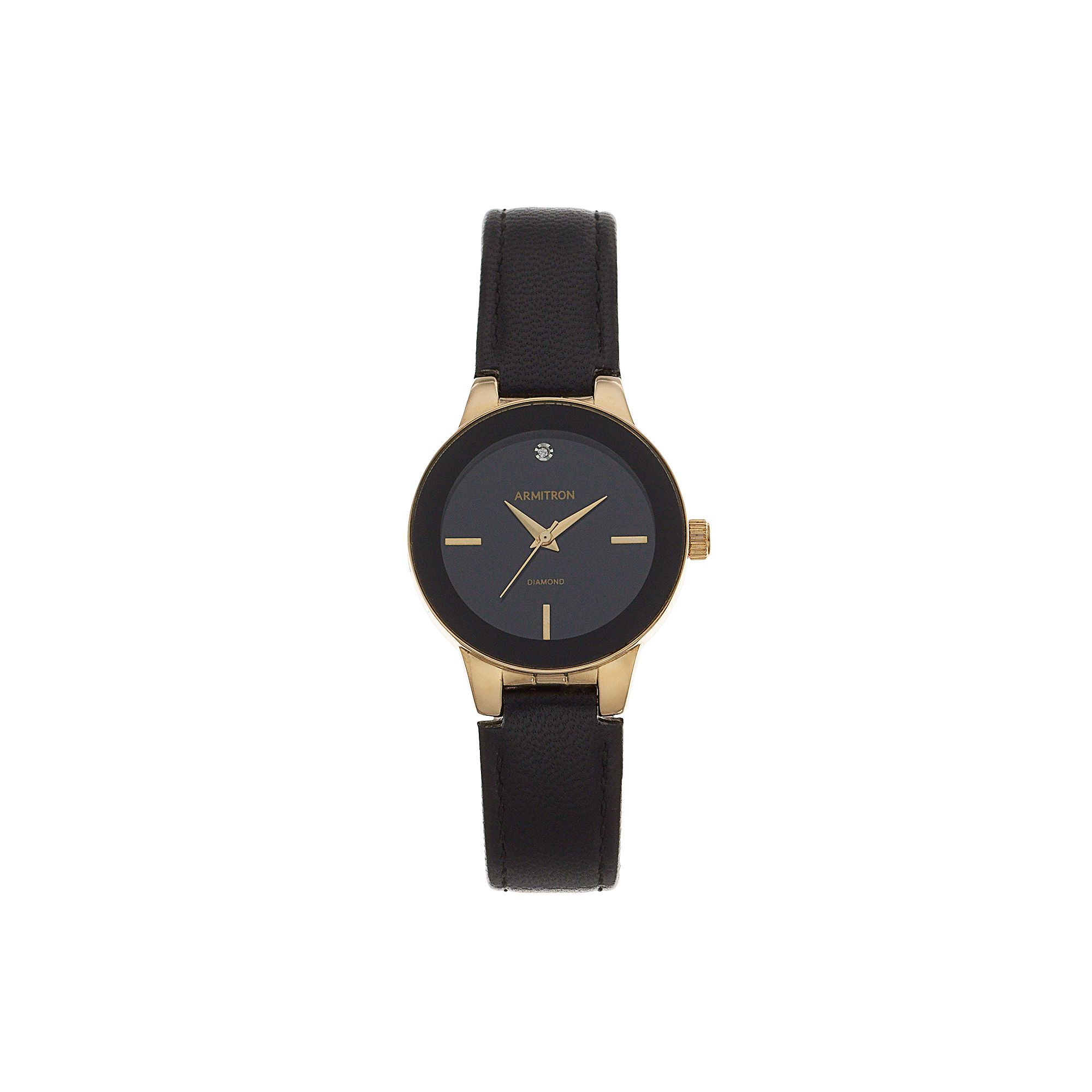 Armitron Womens Diamond Accent Leather Watch - 75/5410BKGPBK, Size: Small,