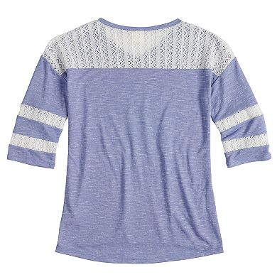Girls 7-16 Mudd® Crochet Striped Sleeve Varsity Tee