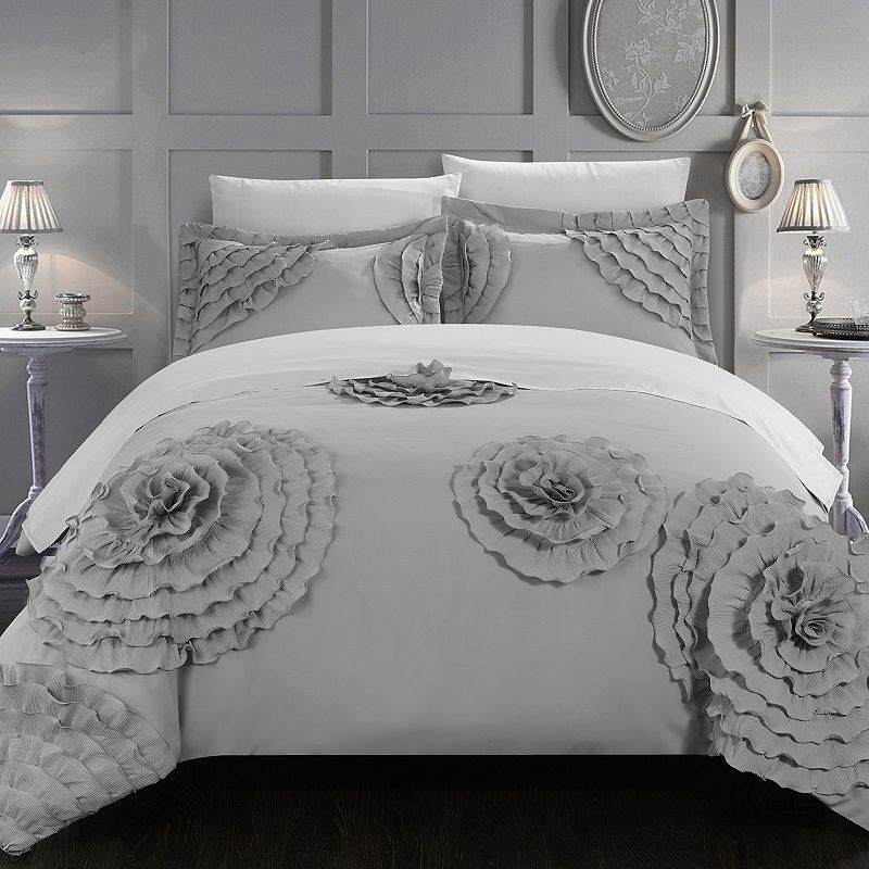 61608527 Birdy 3-piece Duvet Cover Set, Silver, King sku 61608527