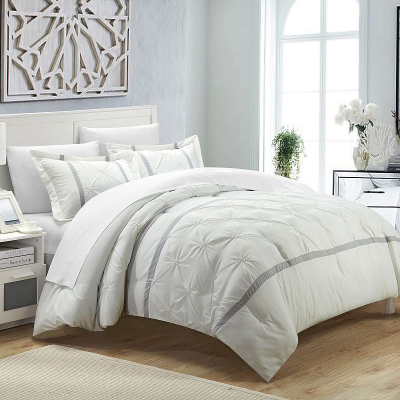 Veronica 3-piece Duvet Cover Set, White, Queen