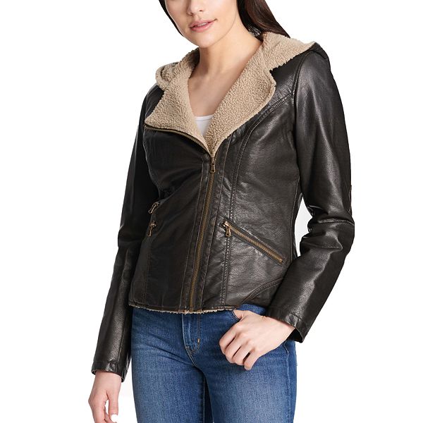 Women's Levi's® Hooded Asymmetrical Faux-Leather Moto Jacket