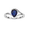 Sterling Silver Lab-Created Blue & White Sapphire Teardrop Ring