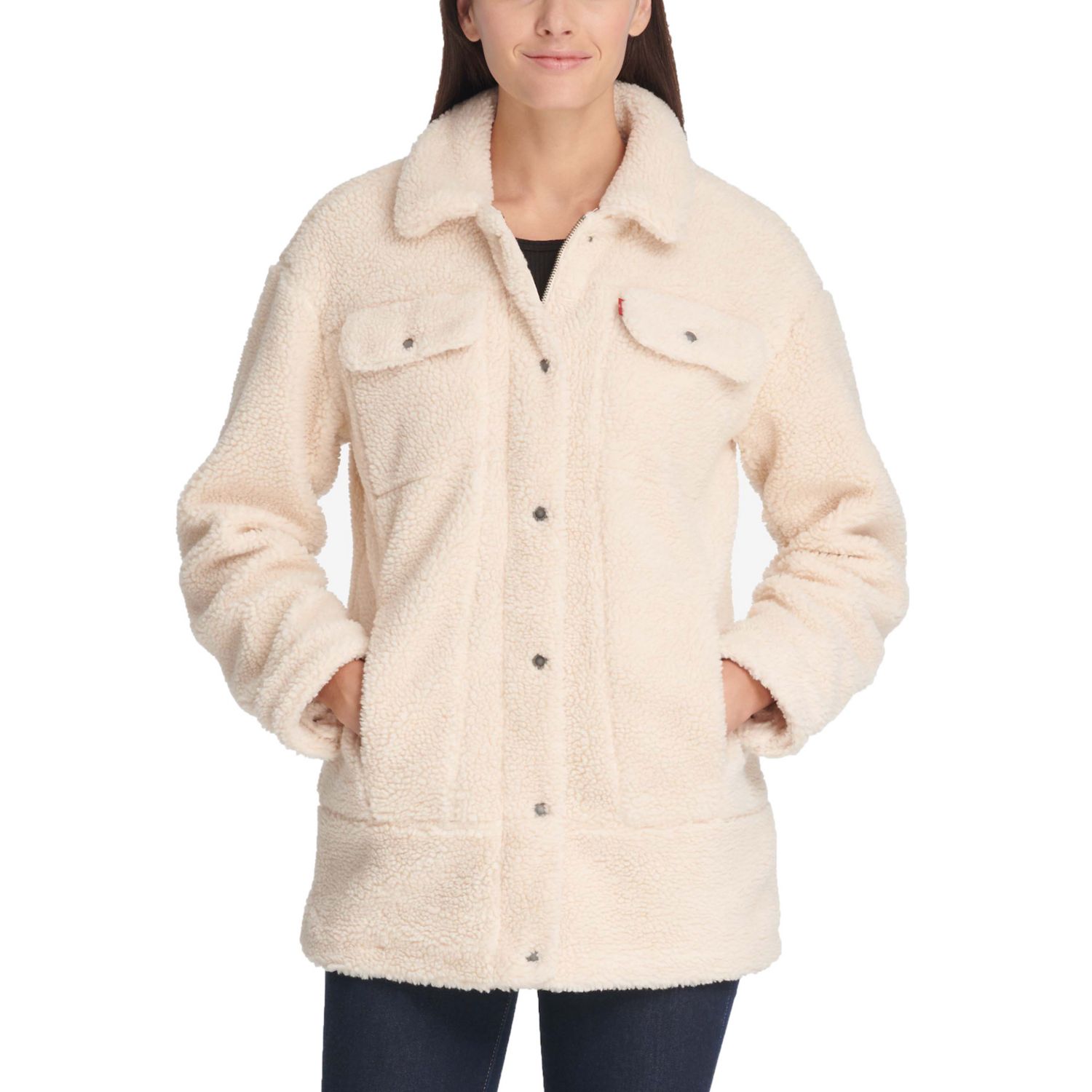 levi's women's oversized long sherpa trucker jacket