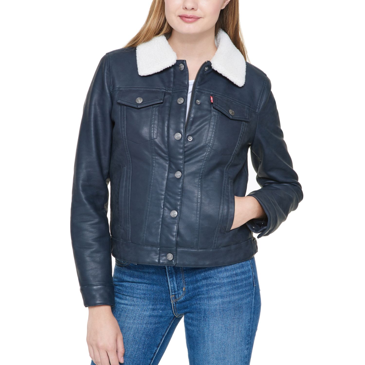 levi's faux leather trucker jacket womens