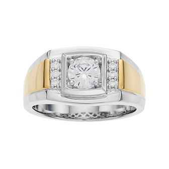 Men's Two Tone Sterling Silver Cubic Zirconia Ring