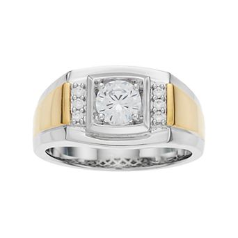 Men's Two Tone Sterling Silver Cubic Zirconia Ring