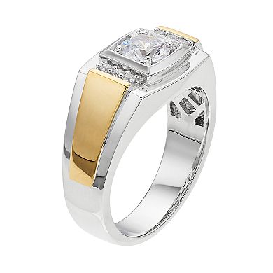 Men's Two Tone Sterling Silver Cubic Zirconia Ring