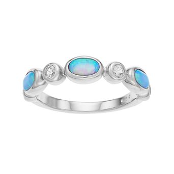LeRose by Lexi and Rose Sterling Silver Lab-Created Blue Opal & Lab-Created White Sapphire Ring