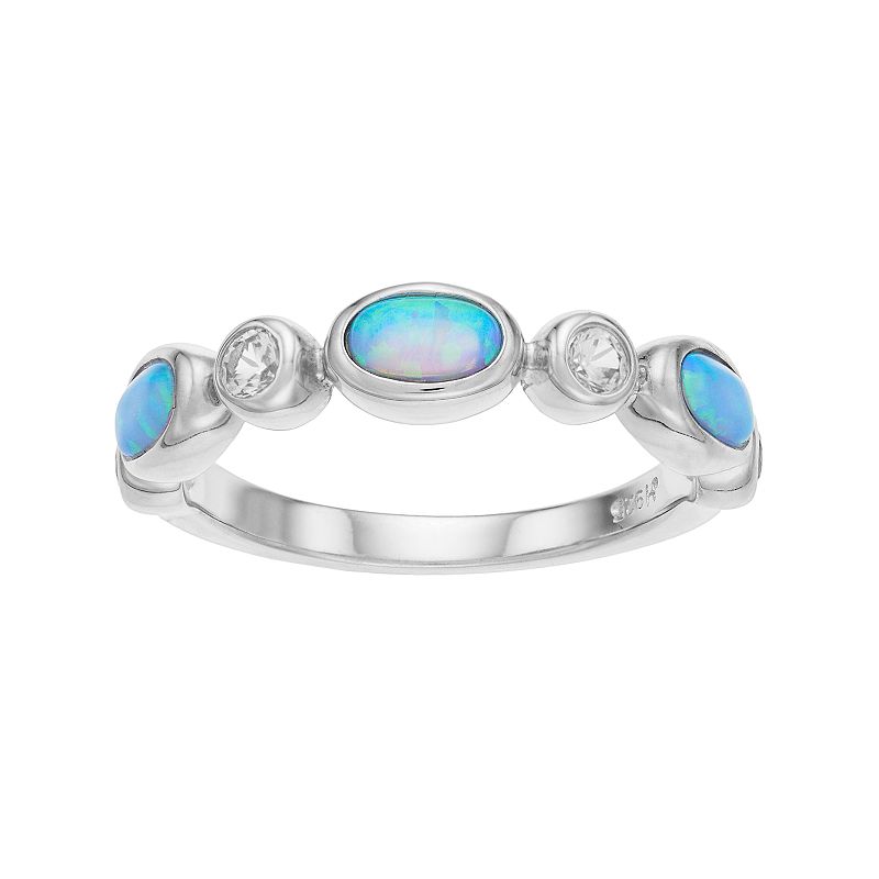 Sterling Silver Lab-Created Blue Opal & Lab-Created White Sapphire Ring, Wo