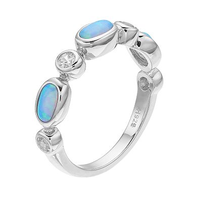 Sterling Silver Lab-Created Blue Opal & Lab-Created White Sapphire Ring