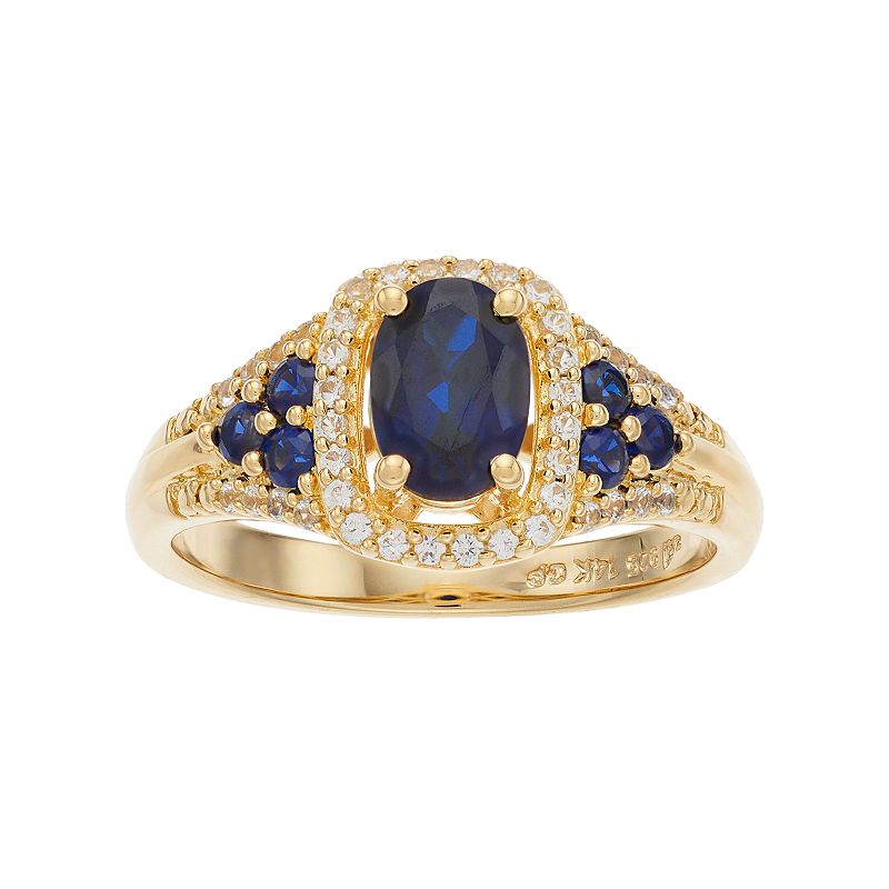 14k Gold Over Silver Lab-Created Blue & White Sapphire Oval Halo Ring, Wome