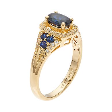 14k Gold Over Silver Lab-Created Blue & White Sapphire Oval Halo Ring