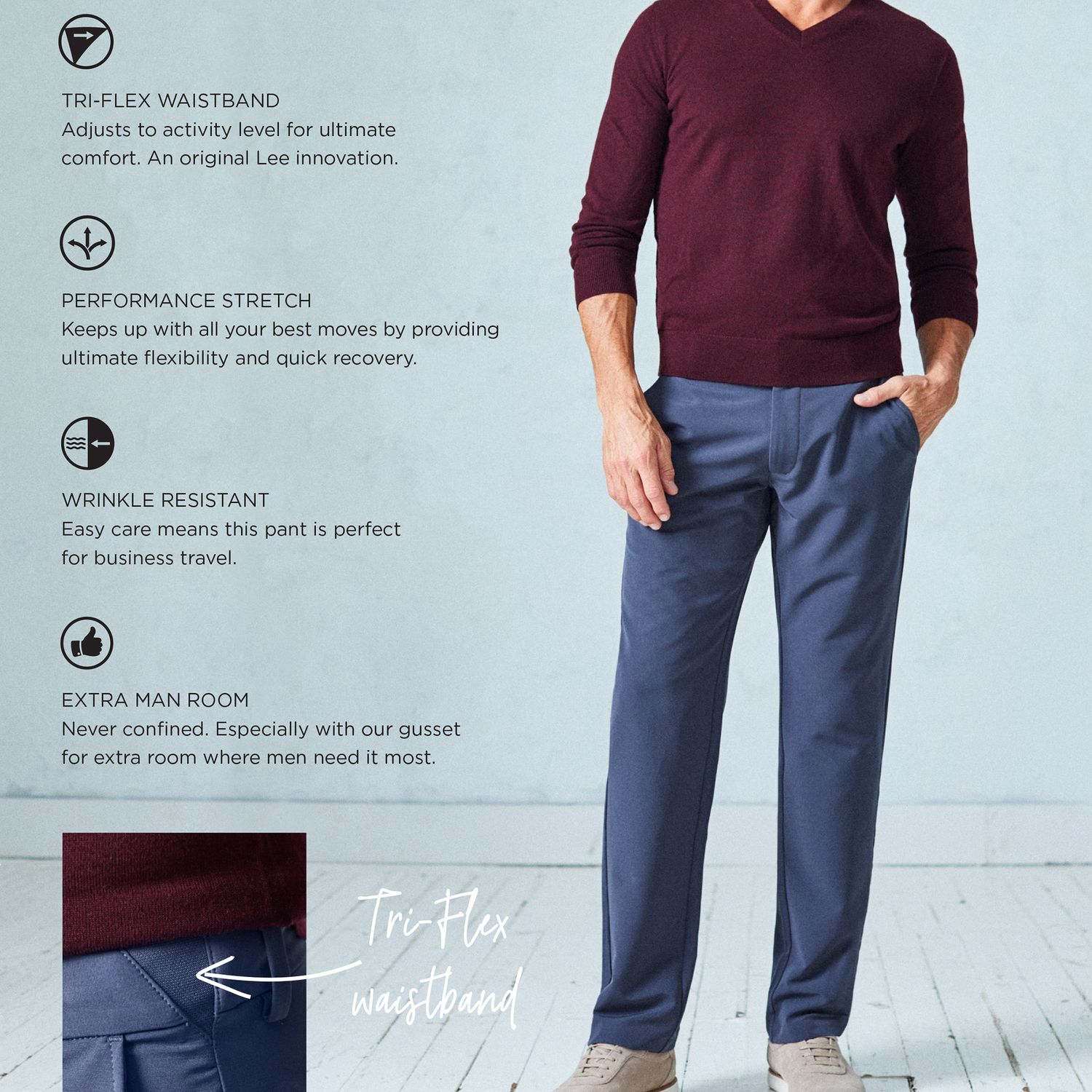 Lee Men's No-Iron Relaxed Fit Flat Front Pants - Comfort Dress Pants