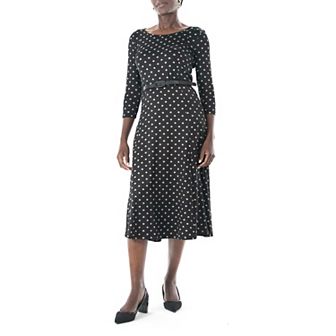 Women's Nina Leonard Sylvia Three-Quarter Sleeve Belted Dress