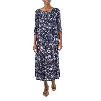 Women's Nina Leonard Sylvia Three-Quarter Sleeve Belted Dress