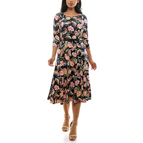 Женские платья Nina Leonard Women's Nina Leonard Sylvia Three-Quarter Sleeve Belted Dress