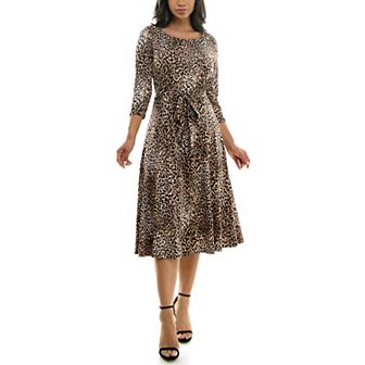 Women's Nina Leonard Sylvia Three-Quarter Sleeve Belted Dress