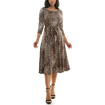 Women's Nina Leonard Sylvia Three-Quarter Sleeve Belted Dress