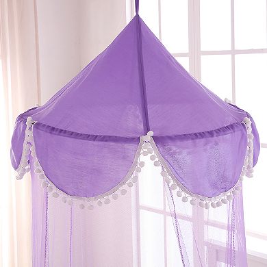 Casablanca Kids Pom Pom Sheer Collapsible Hoop Bed Canopy