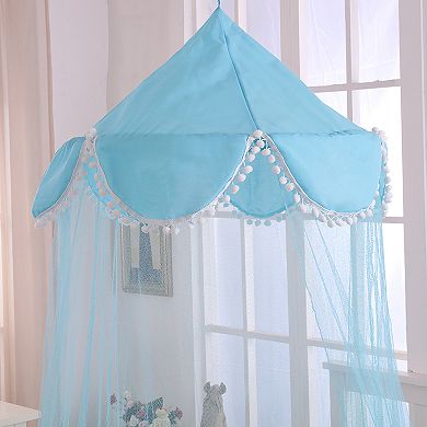 Casablanca Kids Pom Pom Sheer Collapsible Hoop Bed Canopy