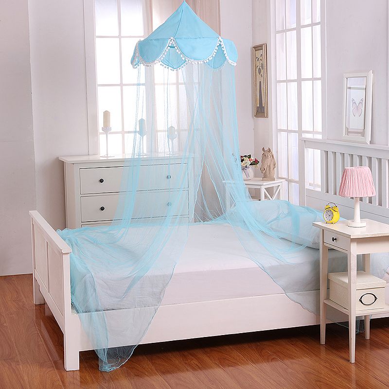 Casablanca Kids Pom Pom Sheer Collapsible Hoop Bed Canopy, Blue, OTHER