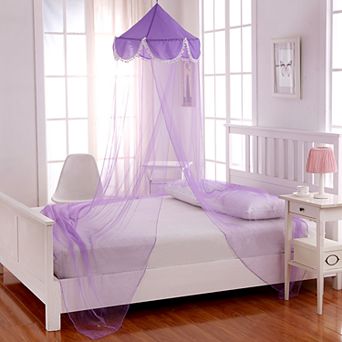 Casablanca Kids Pom Pom Sheer Collapsible Hoop Bed Canopy