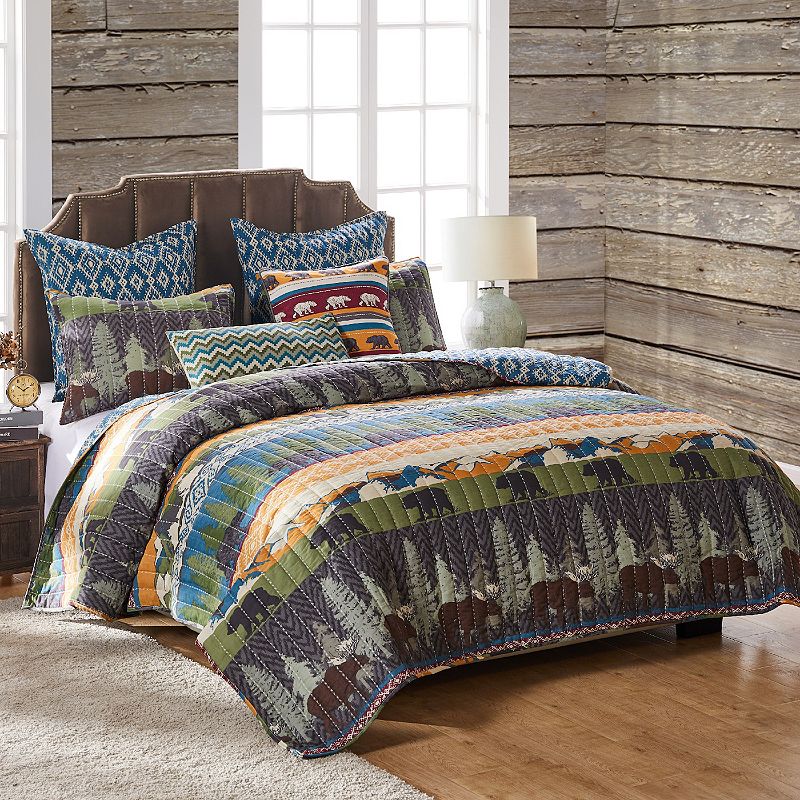 Greenland Home Fashions Black Bear Lodge Quilt Set with Throw Pillows, Mult