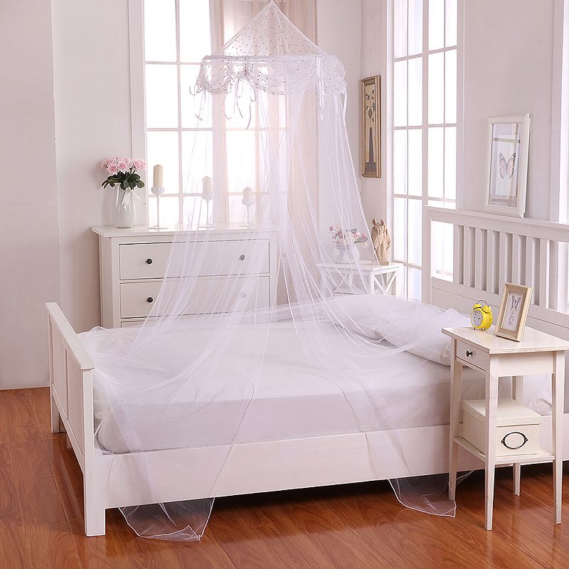 Casablanca Kids Buttons & Bows Sheer Collapsible Hoop Bed Canopy, White, OT