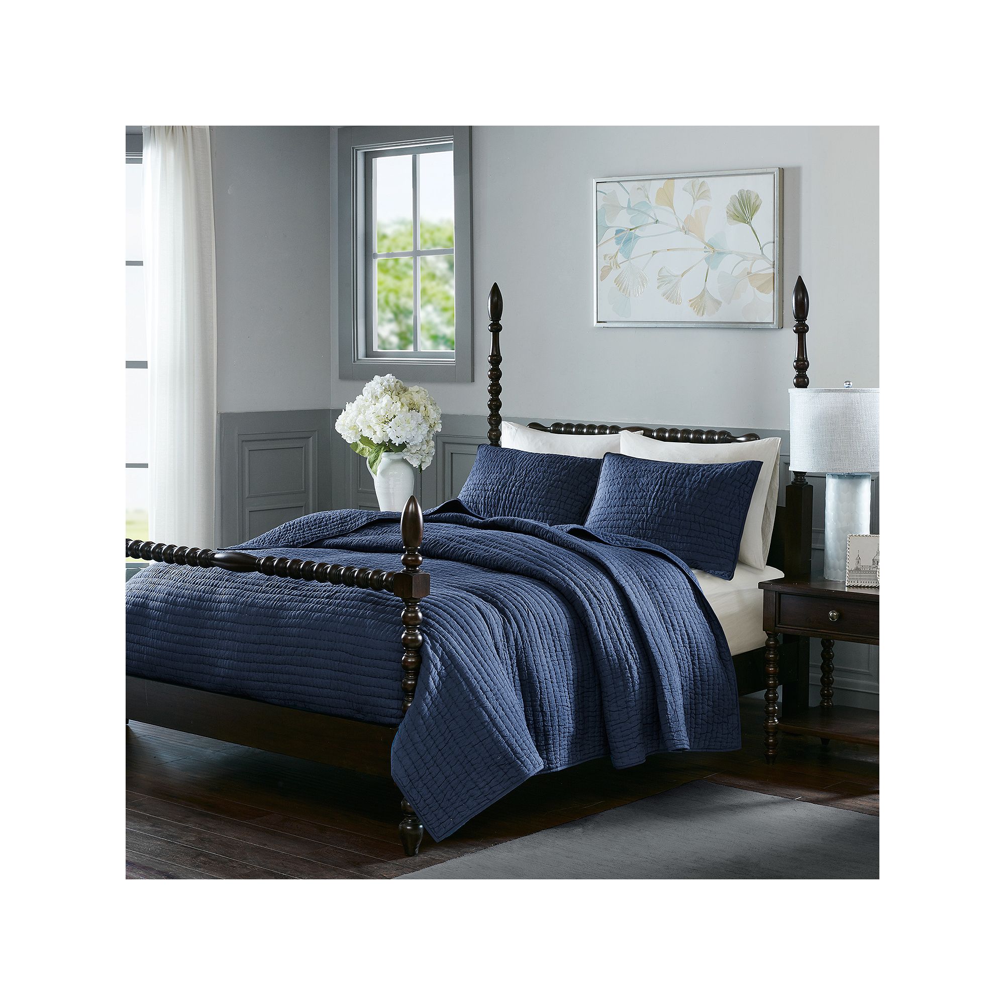 Madison Park Signature Serene 3-Piece Cotton Quilt Set with Shams, Blue