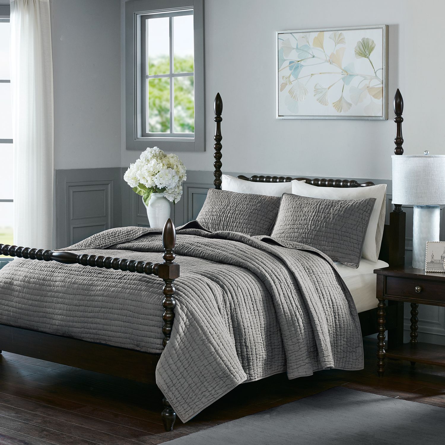 Madison Park Signature Serene 3 Piece Cotton Quilt Set With Shams   3281165 Gray