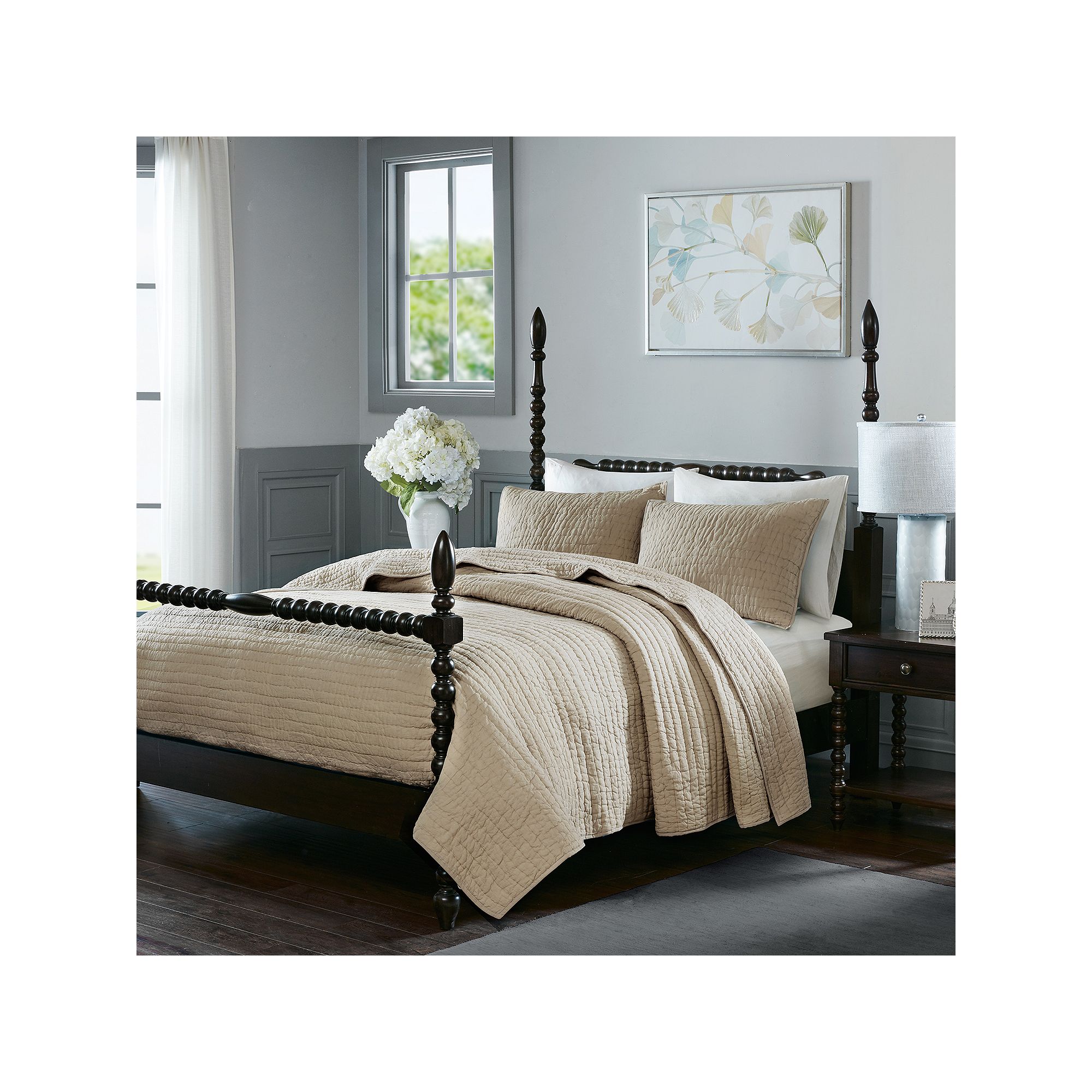 Madison Park Signature Serene 3-Piece Cotton Quilt Set with Shams, Linen