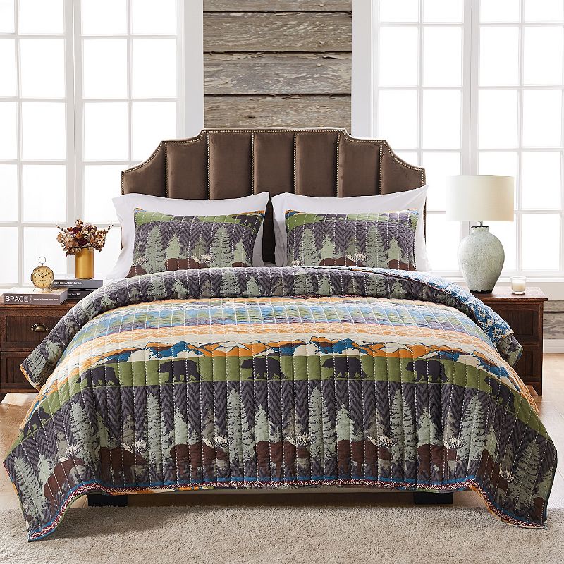 Greenland Home Fashions Black Bear Lodge Quilt Set, Multicolor, King