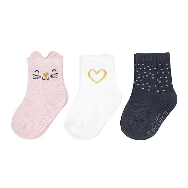 Baby Girl Carter's 3-pack Cat & Heart Crew Socks