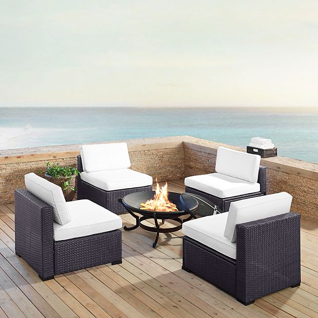 Crosley Furniture Biscayne Patio Wicker Chair Fire Pit 7 piece Set