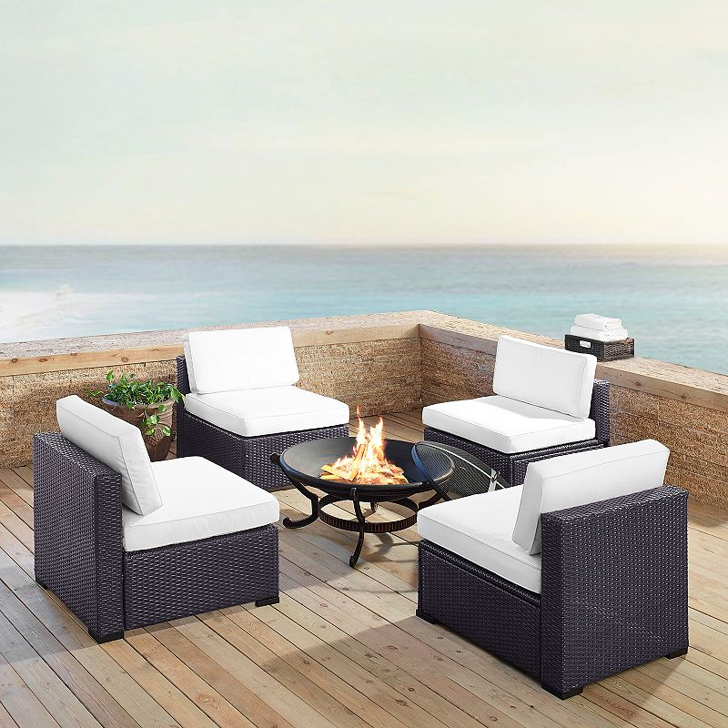 Crosley Furniture Biscayne Patio Wicker Chair & Fire Pit 7-piece Set, White