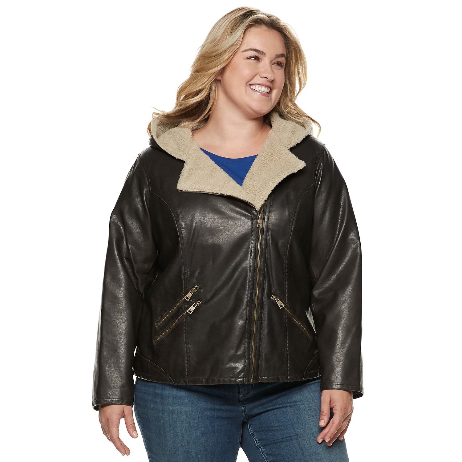 plus size leather jacket with hood