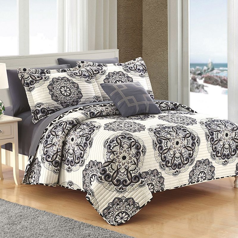 70910377 Chic Home Madrid Quilt Set, Black, King sku 70910377