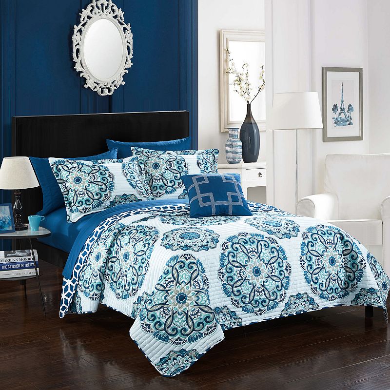 Chic Home Madrid Quilt Set, Blue, Twin