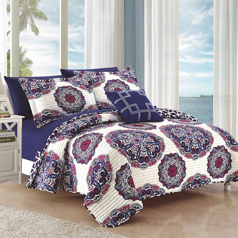 70910369 Chic Home Madrid Quilt Set, Blue, King sku 70910369