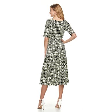 Women's Nina Leonard Tile Print Midi Dress