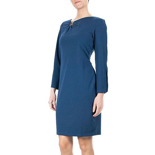 Women's Nina Leonard Asymmetrical Buckle Sheath Dress