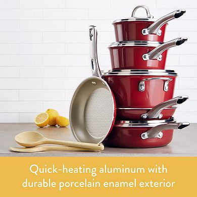 Ayesha Curry Home Collection 12-inch Porcelain Enamel Nonstick Covered Deep Skillet With Helper Handle