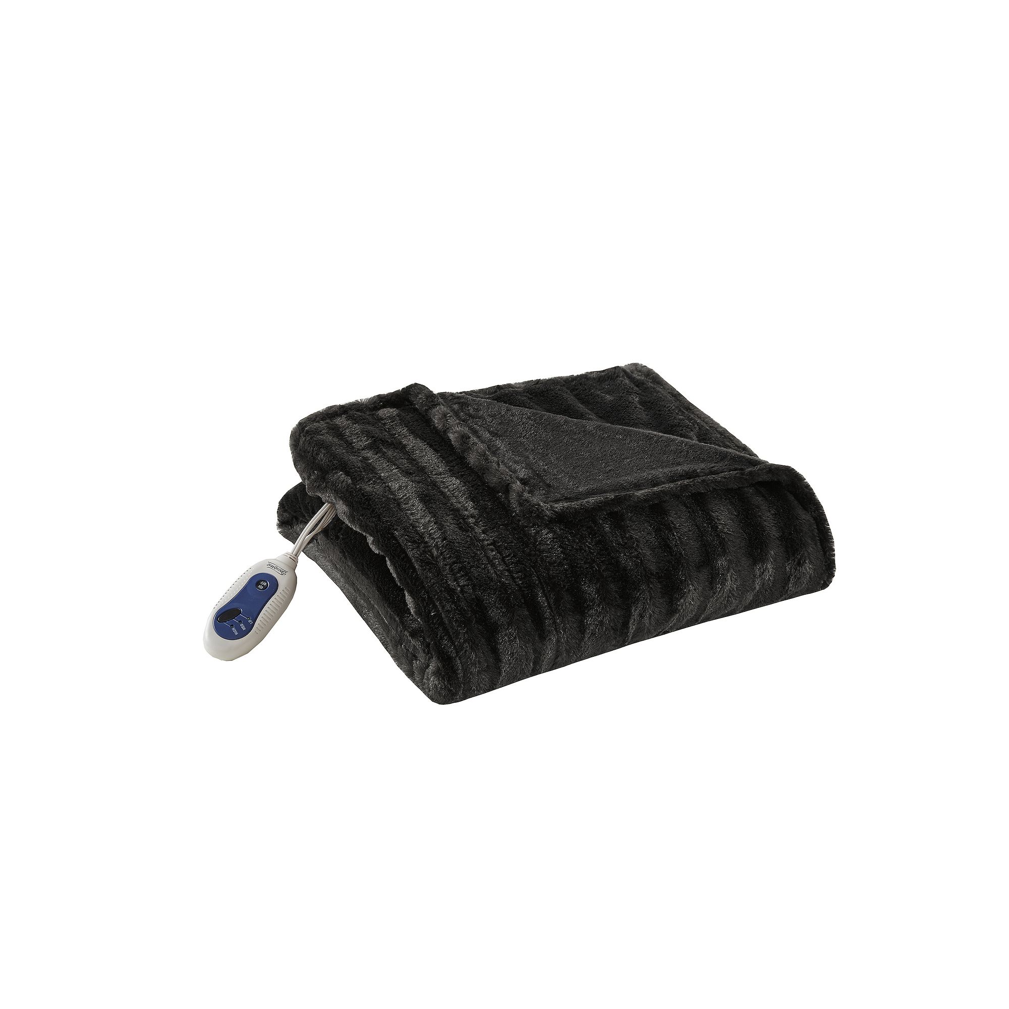 Beautyrest Duke Faux Fur Oversized Electric Heated Throw Blanket, Black