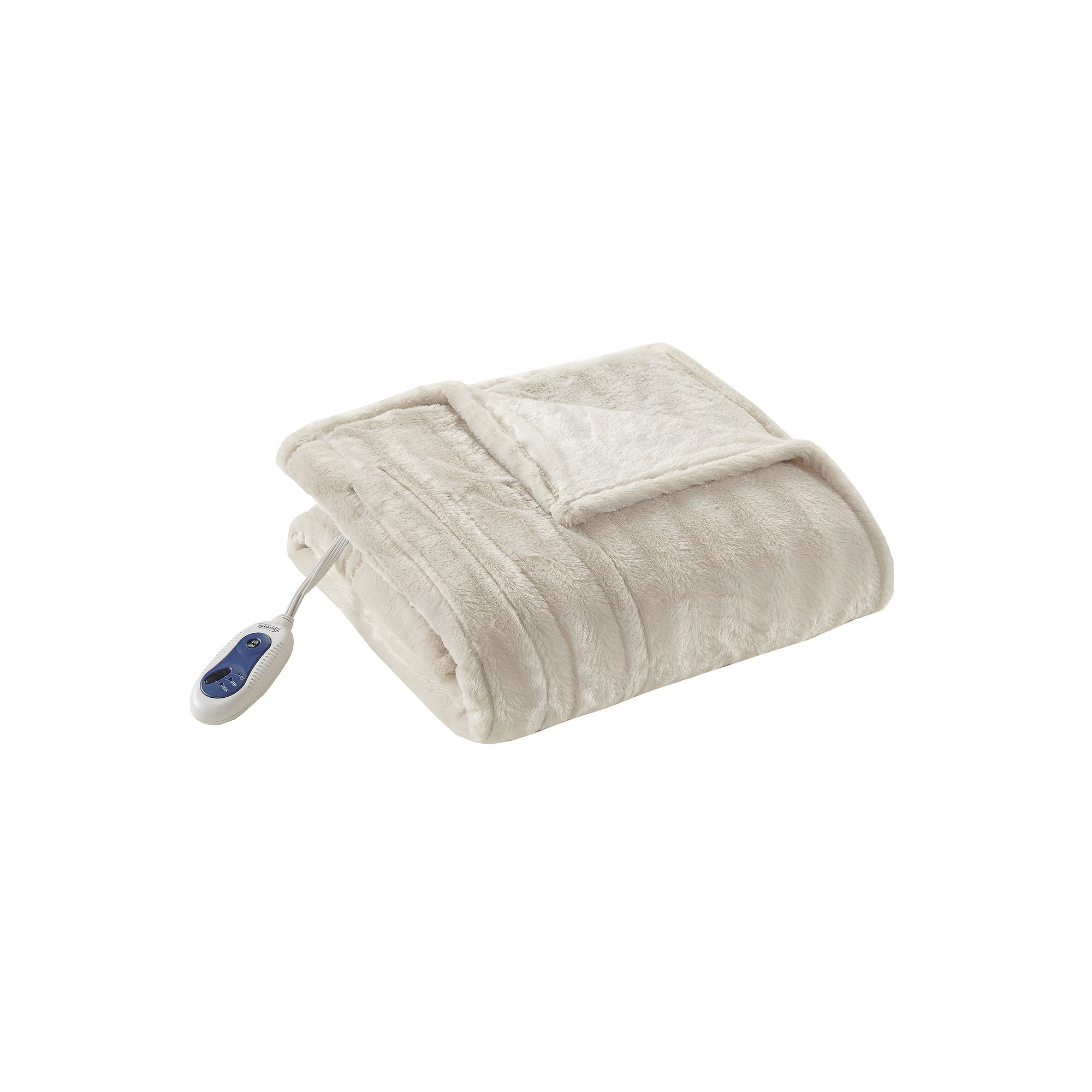 Beautyrest Duke Faux Fur Oversized Electric Heated Throw Blanket, Beige