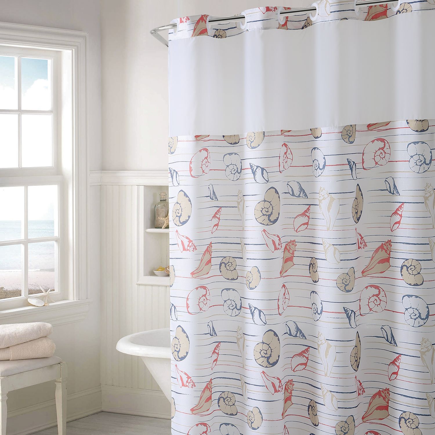 Image for Hookless Seashell Stripe Shower Curtain & PEVA Liner at Kohl's.