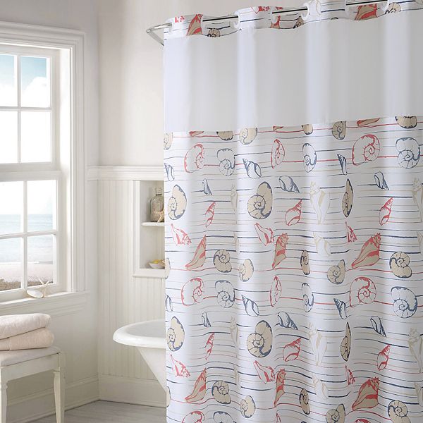 hookless seashell stripe shower curtain peva liner